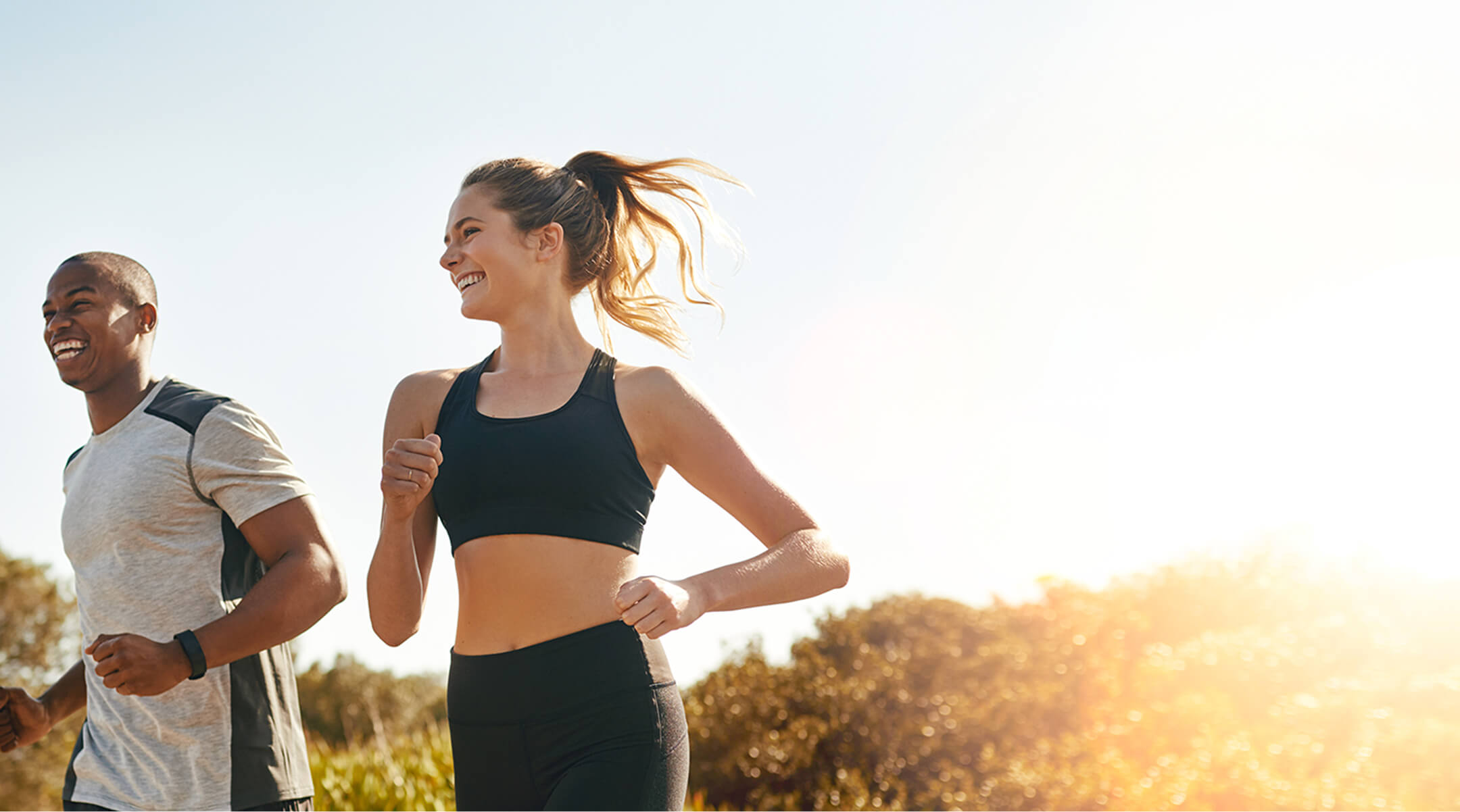 man and woman running